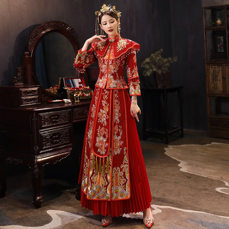 

Chinese Traditional Embroidery Flowers Wedding Dress Banquet High-quaity Classic Cheongsam China Qipao костюм для восточных