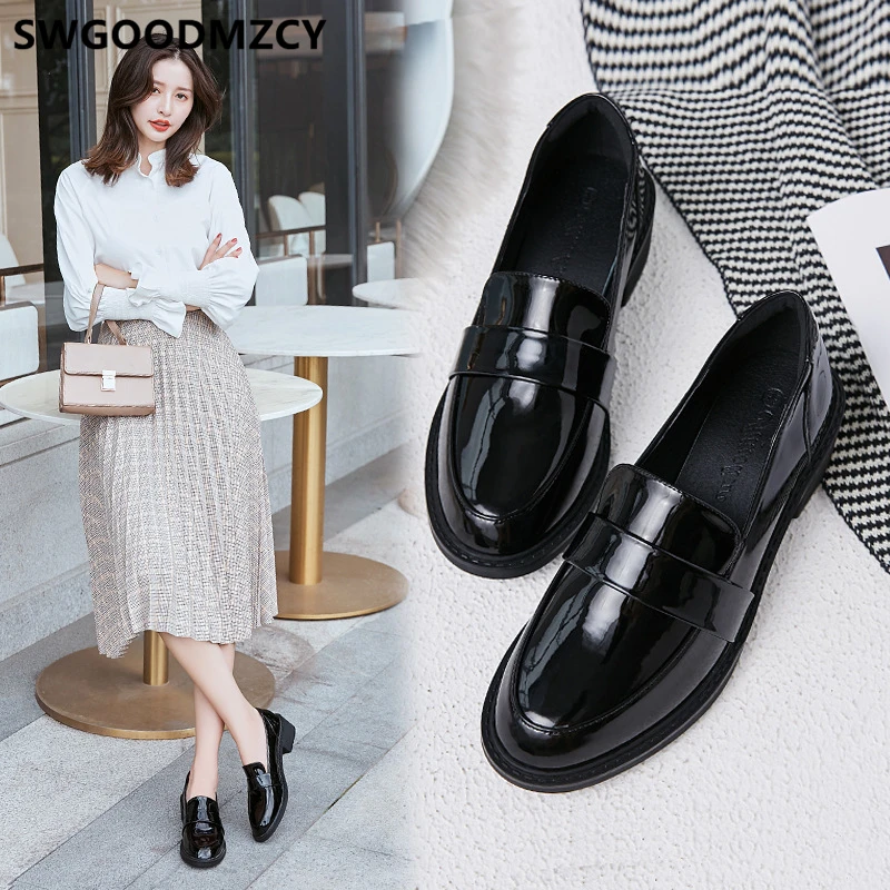 Leather Heels Short Heels Chunky Heels Court Shoes Black Shoes For Women Loafers Ladies Shoes Fashion Sepatu Wanita Escarpin