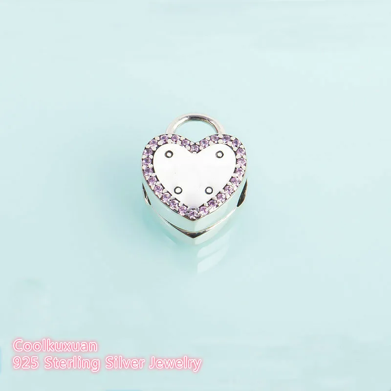 

Valentine's Day Original 925 Sterling Silver Lock Your Promise ,Fancy Pink CZ Clip Charm Beads Fit Pandora Charms Bracelet