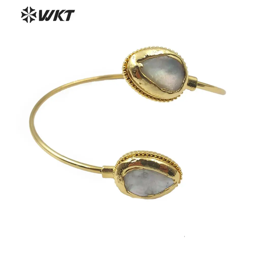 WT-B507 Natural Freshwater Pearl Bangle In Irregulare Shape Can Be Adjustable With Gold Plated For Women Jewelry