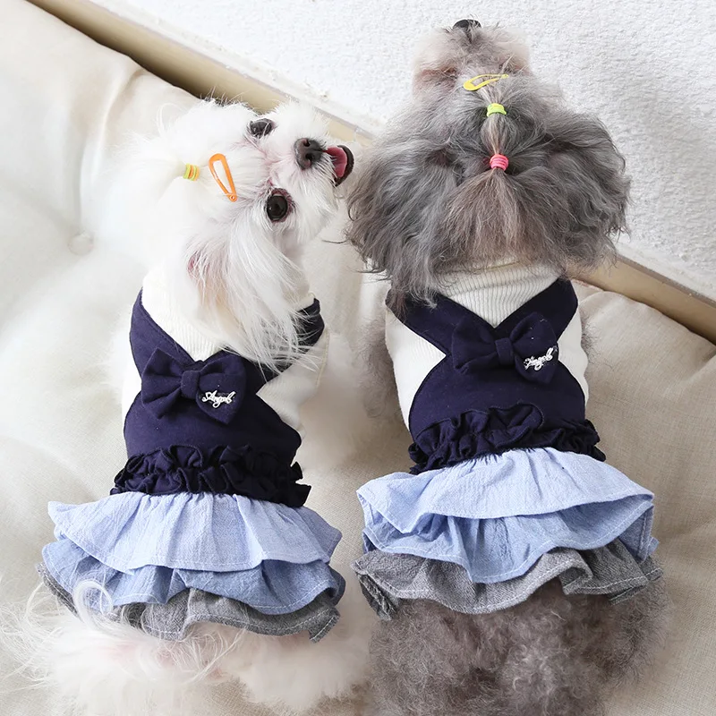 

Denim Lace Dog Dress Pet Products Summer 100% Cotton Clothing For Dogs Cat Chihuahua Teddy Puppy Dog Clothes Rabbit