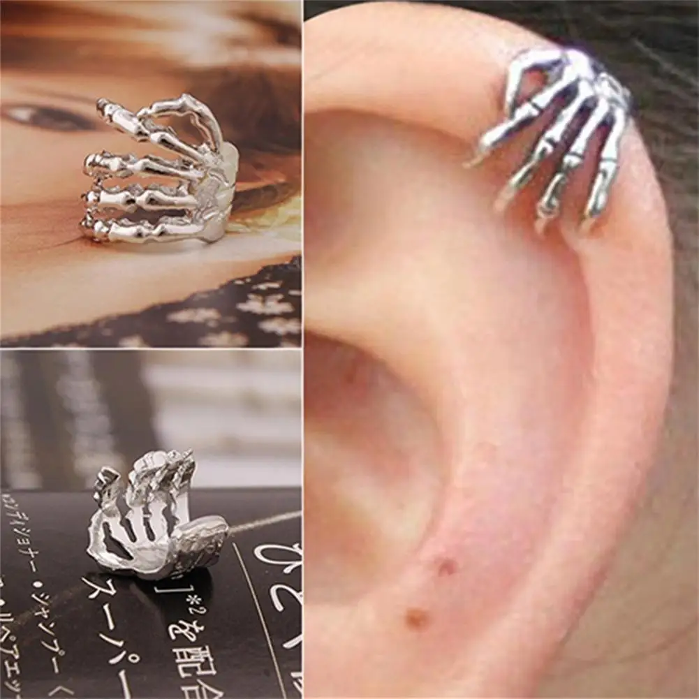 1Pc Unisex Punk Skeleton Hand Claw Shape Ear Clip Cuff Non-Pierced Earring for Party Club Cool Fashion