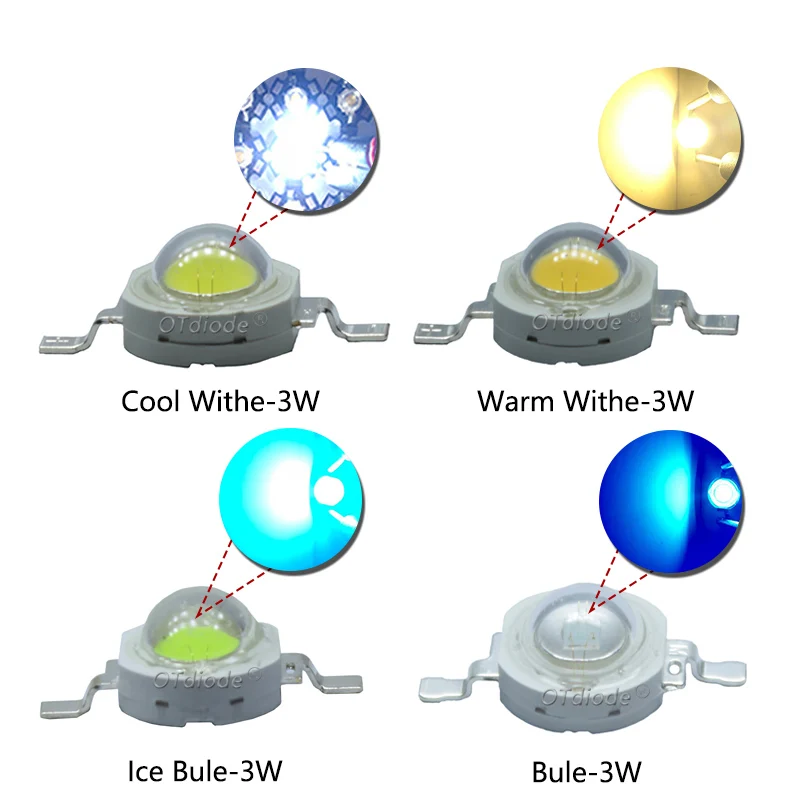 ハイパワーledチップランプ電球,1w,3w,5w,smd,cob,ダイオード,ウォームホワイト,コールドホワイト,レッド,グリーン,ブルー,イエロー,440,660nm,グローライトビーズ,10個