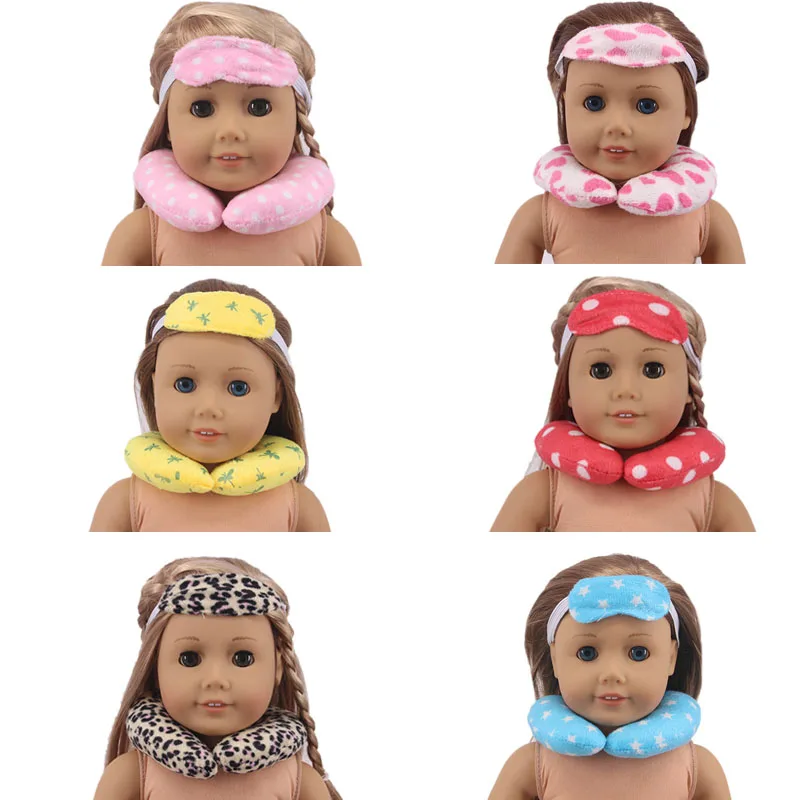 6 Color Mini U-shaped Pillow + Eye Mask Doll Accessories For 18 Inch American Doll,43 cm Born Baby,Nenuco,Our Generation