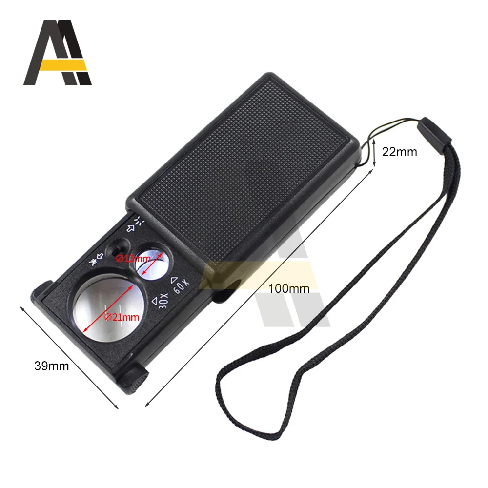 30x/60x dobrável olho lupa de vidro led com led lente óptica lupa luz para jóias relógio ferramentas reparo portátil