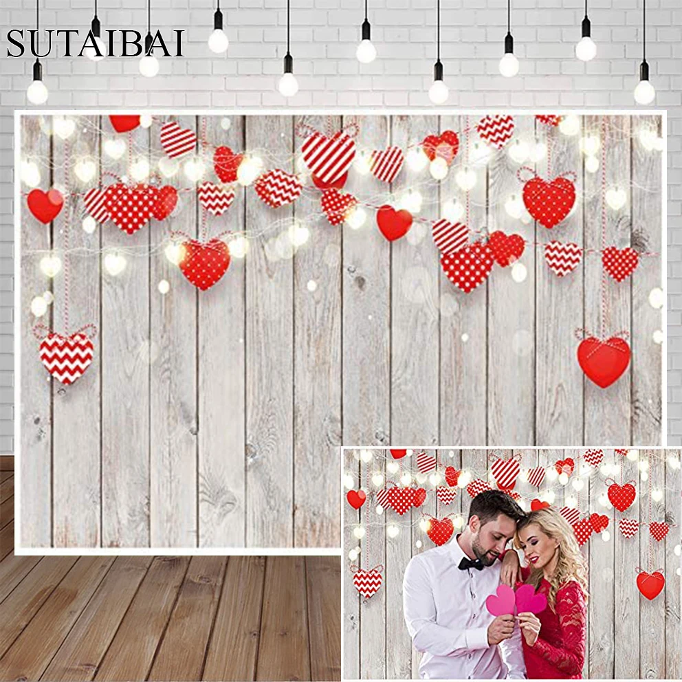 

Valentine's Day Background Commemorative Sweet Love Photography Cloth Wooden Wall Love Decor Photo Bokeh Photo Booth Props Vinyl