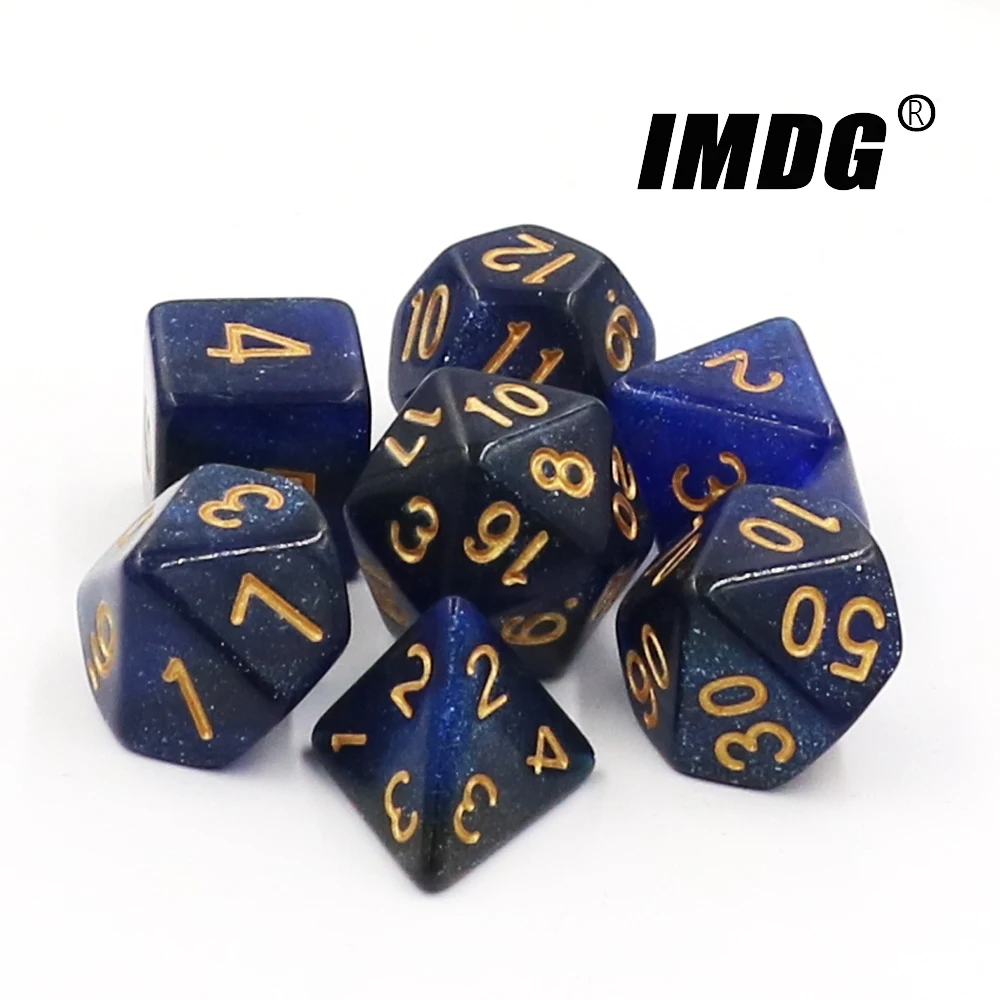 IMDG 가방 포함 다면체 D10 D20 RPG 게임 주사위, 아크릴 주사위, DND 우주 갤럭시 디지털 게임 주사위, 세트당 7 개