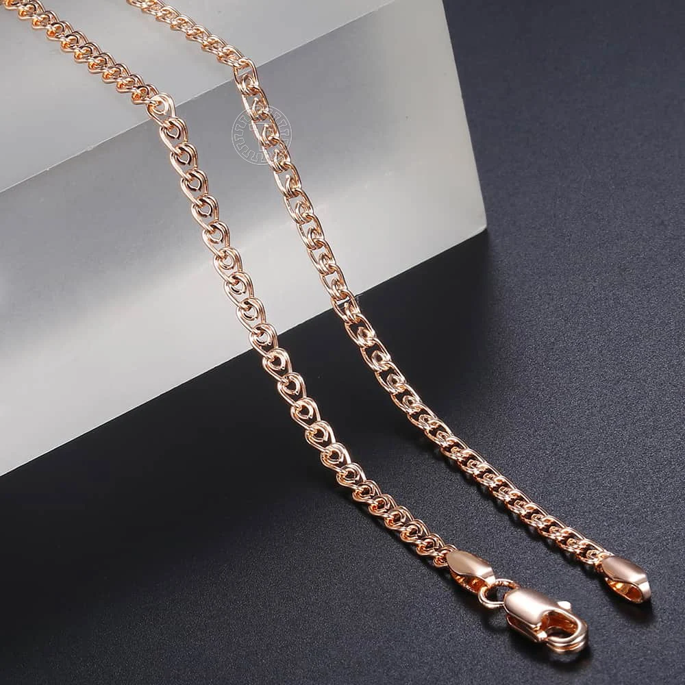 3mm Thin Necklace For Women Girls 585 Rose Gold Color Link Chain Necklace Woman Jewelry Hot Valentines Gifts 50cm 60cm GN462