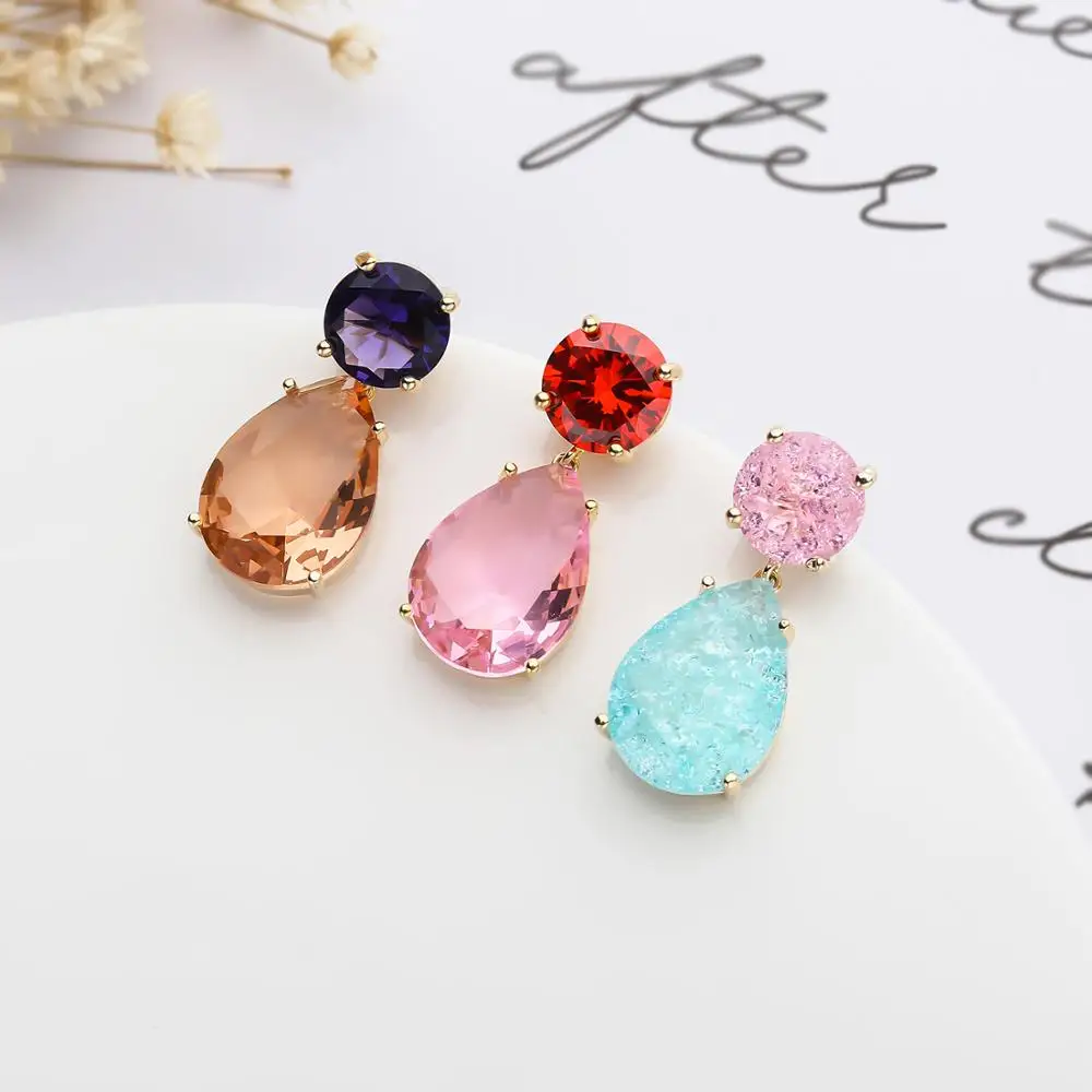 CZ Cubic Zirconia Candy Colors Dangle Earrings for Girls, Earring for Women Prom Jewelry Accessories 925 Silver Pin CE11057