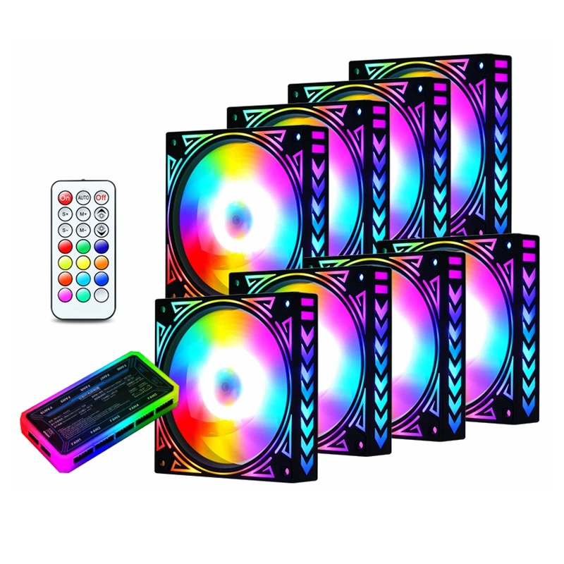 8 In 1 Pc Fan 12Cm Rgb Passen Led Fan Speed Rustige Kleurrijke Led Computer Case Voor Waterkoeling Water blok Chassis Fan