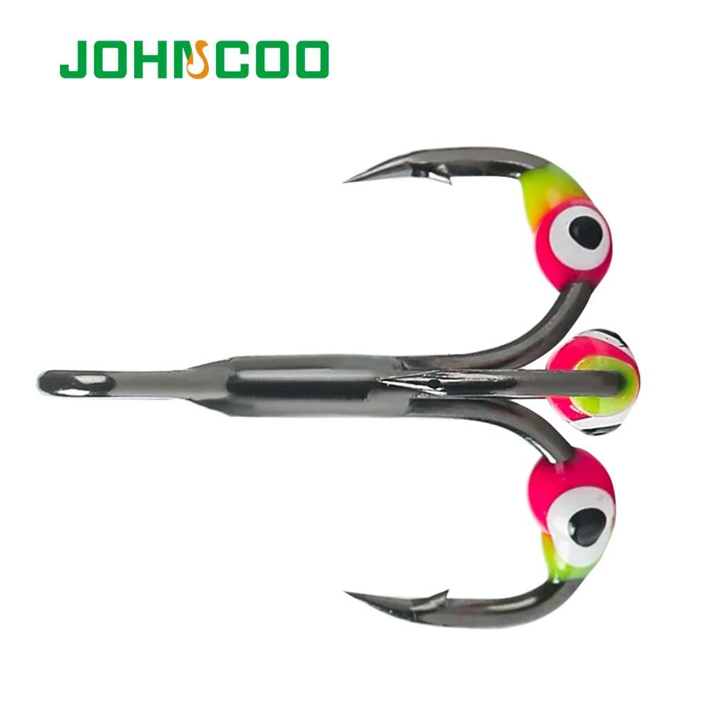 JOHNCOO 5pcs Winter Ice Fishing Hook Lure 6# 8# 10# Treble Hook High Carbon Steel Sharp Hook
