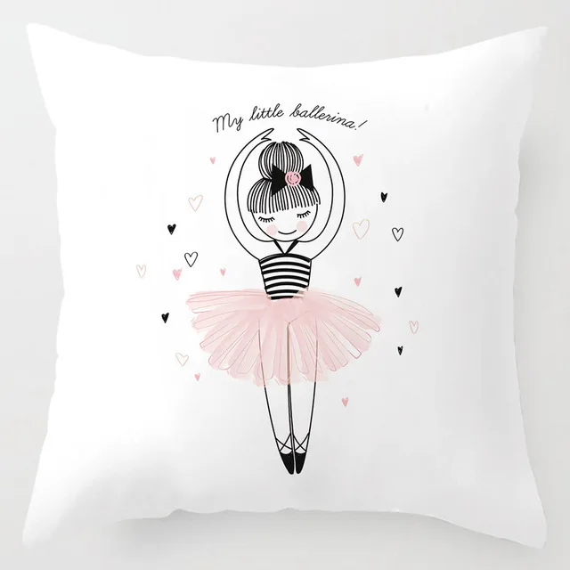 Kids Cushion Cover Pink Cute Kawaii Deer Bear Rabbit Whale Simple Illustration Mermaid Unicorn Pillow Case For Girls Room Decor