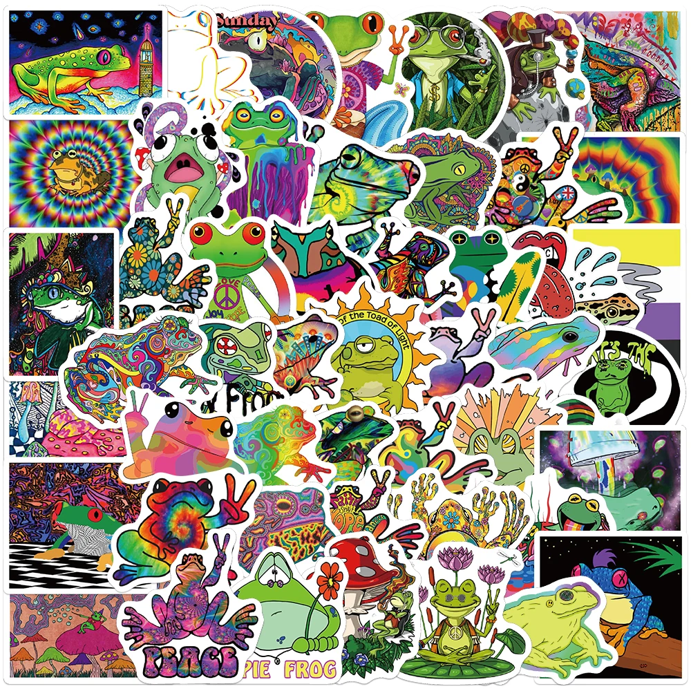 

52PCS Cartoon Colorful Psychedelic Frog Stickers Aesthetics Laptop Guitar Luggage Phone Graffiti Sticker Decal Kid Toy