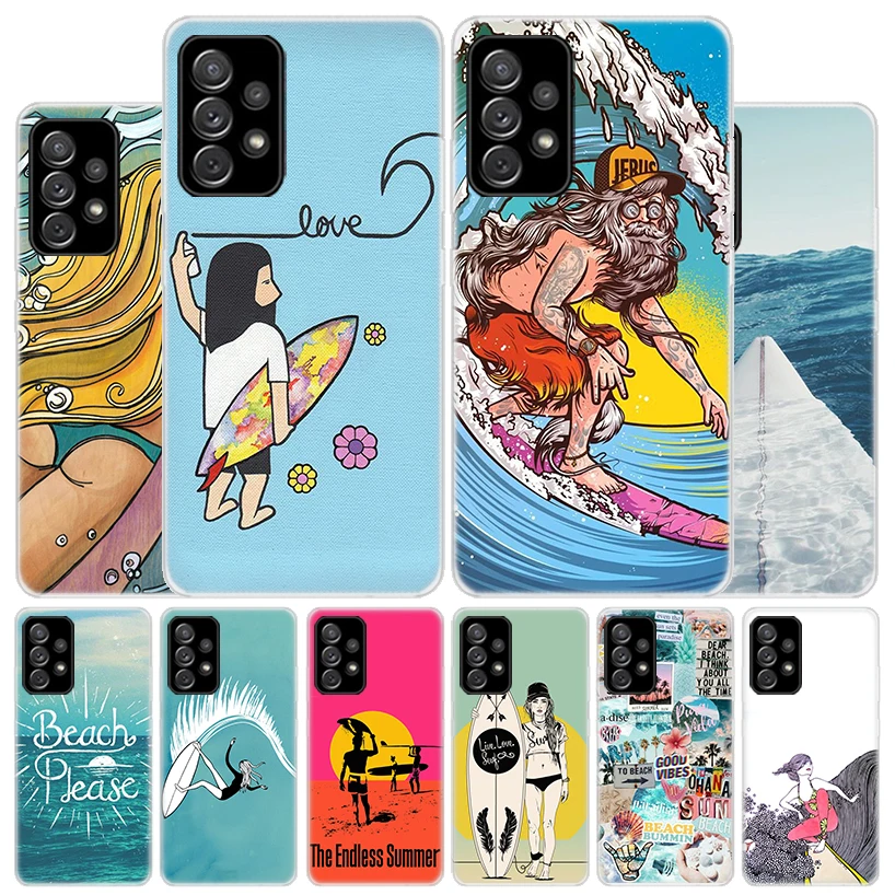 Surfboard Surfing Art Surf Girl Summer Cover Phone Case For Samsung Galaxy A51 A71 A50 A70 A40 A30 A20E A10 A41 A31 A21S A11 A01