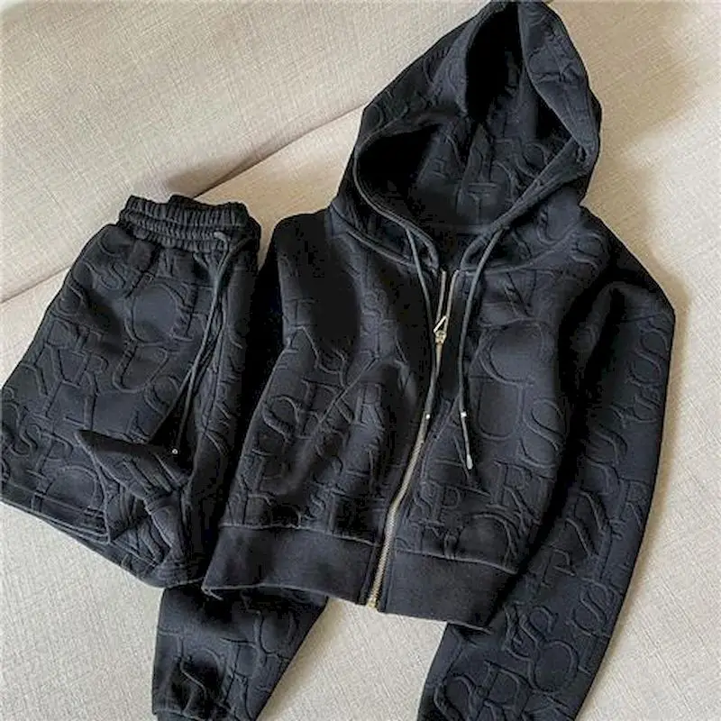 2024 Autumn Hoodies Set Womens Set Jacquard Cardigan Hooded Jacket Short Fashion Loose Shorts Sports 2 Piece Suit Hoodies Women