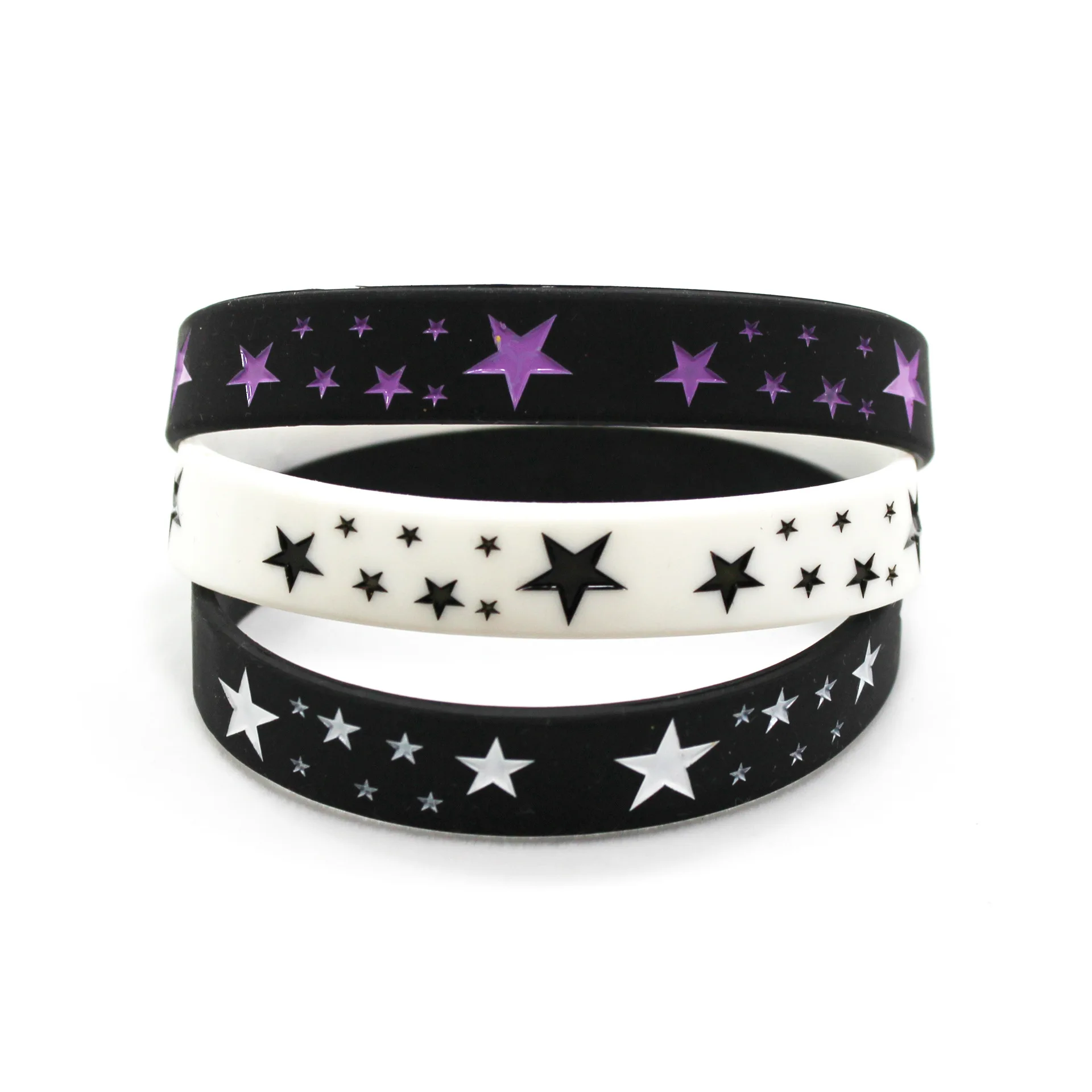 1PC Debossed Printed Stars Sport Band Silicone Wristbands Bracelets Fashion Style Women Men Jerwerly Gifts SH329