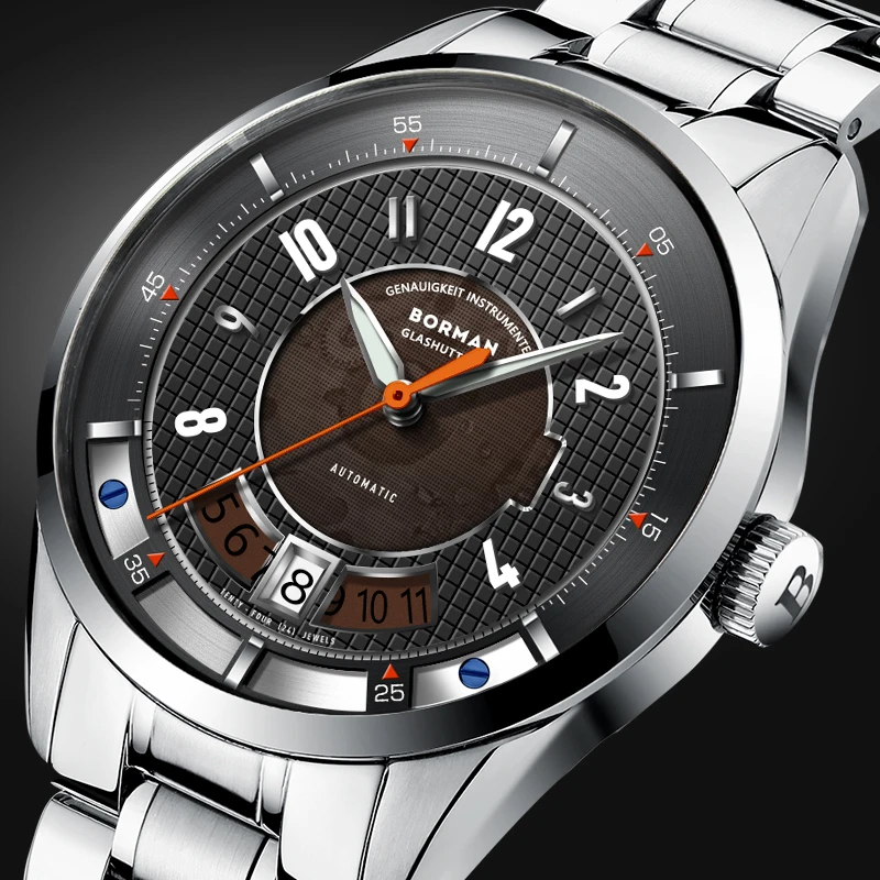 ボルマン-メンズ自動機械式ビジネスウォッチ,発光ハンド,防水,316lステンレススチール,新品