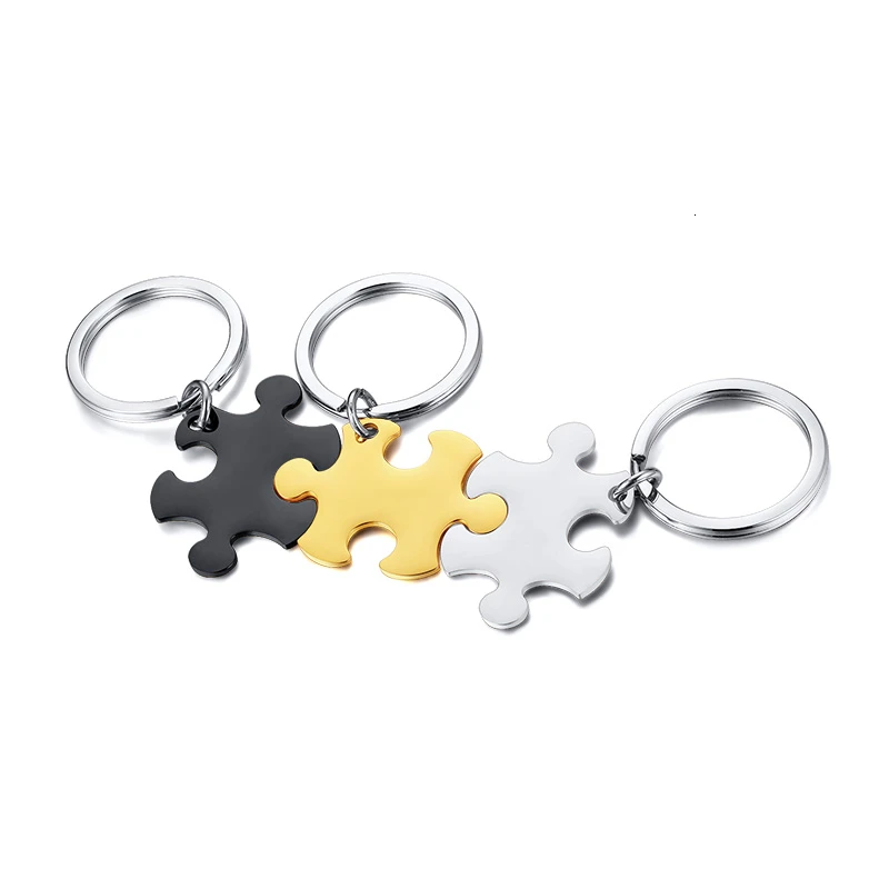 Vnox Free Combination Glossy Puzzle Stainless Steel Kay Chain Personalize Unisex BFF Best Friend Fmiliy Couple Unique Key Ring