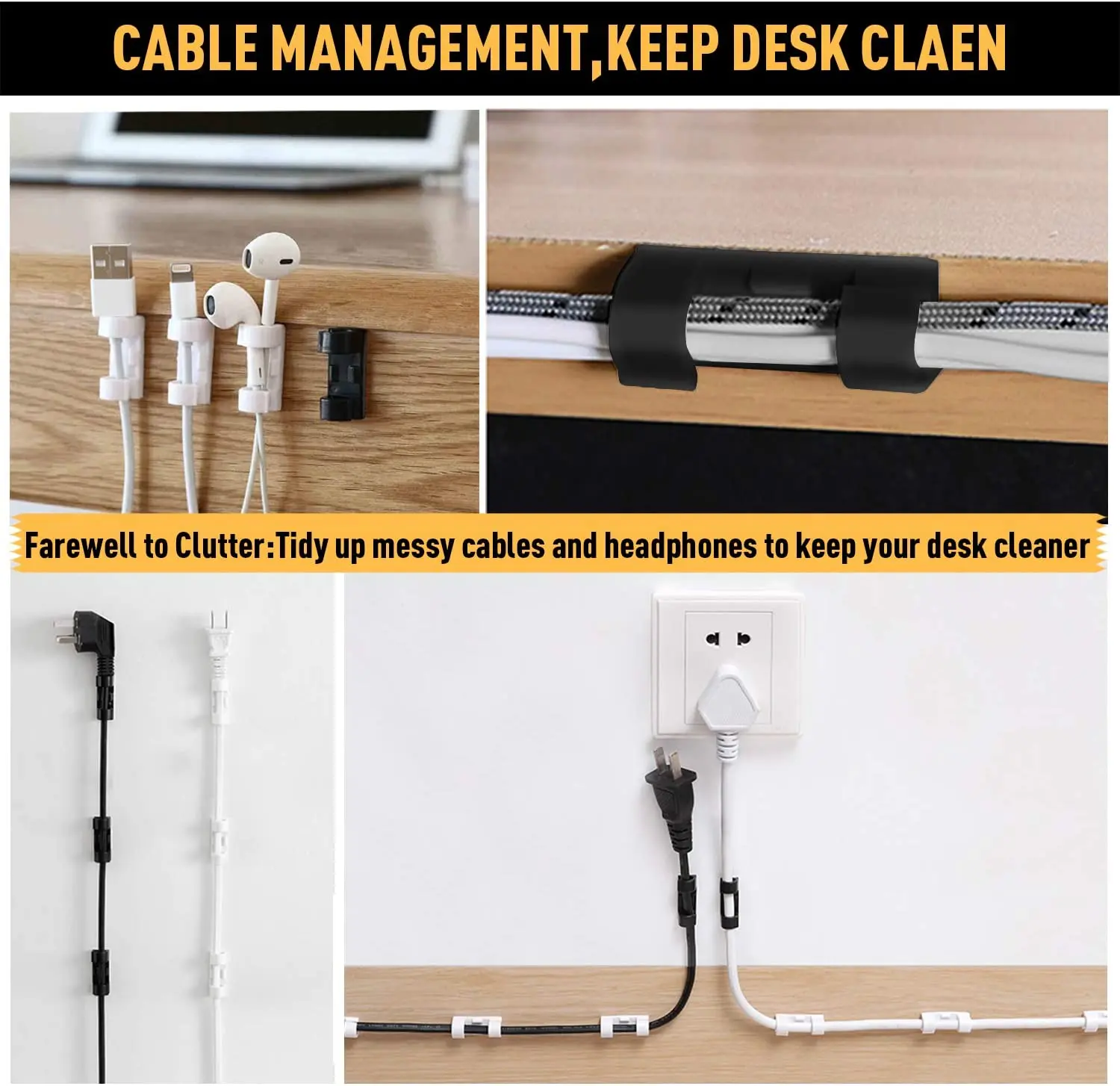 Organizador de cables con Clip adhesivo para escritorio, organizador de cables, gestión de cables, fijador de cables, bobinador USB