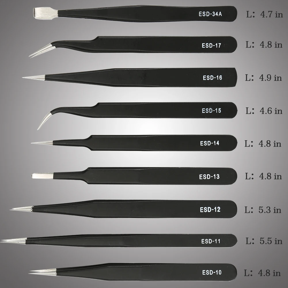 Imagem -02 - Pinças de Anti-estático Esd Pinça Ferramentas Precisão Industrial Curvo Pinças Retas Set Aço Inoxidável Pcs