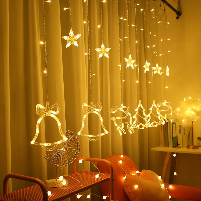 PheiLa คริสต์มาส Window Curtain String Light 4.5M USB หรือปลั๊กไฟควบคุมผ้าม่าน Fairy Christmas Garland ไฟตกแต่ง