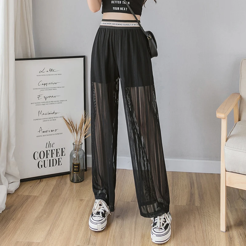 High Waist Soft Comfort Women Pants 2025 New Casual Summer Slacks Pants Womens Mesh Sexy Full Length Long Trousers Female Slacks