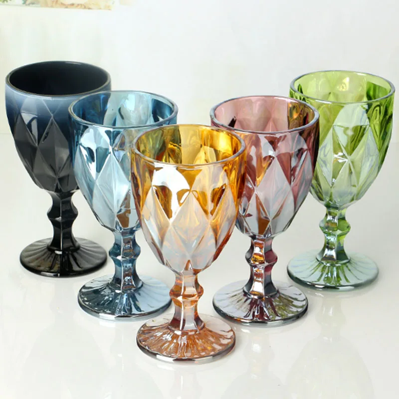 Multicolor Carved Glass Wine Glasses Juice Cups Wedding Party Red Wine Champagne Flutes Goblet for Bar Restaurant Home as Gifts