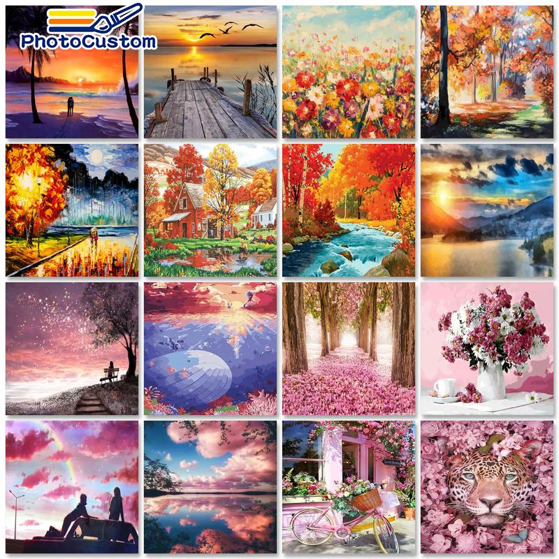 

PhotoCustom Oil Painting By Numbers Scenery 60x75cm Paint For Drawing By Numbers On Canvas Flowers Frameless Home Decor