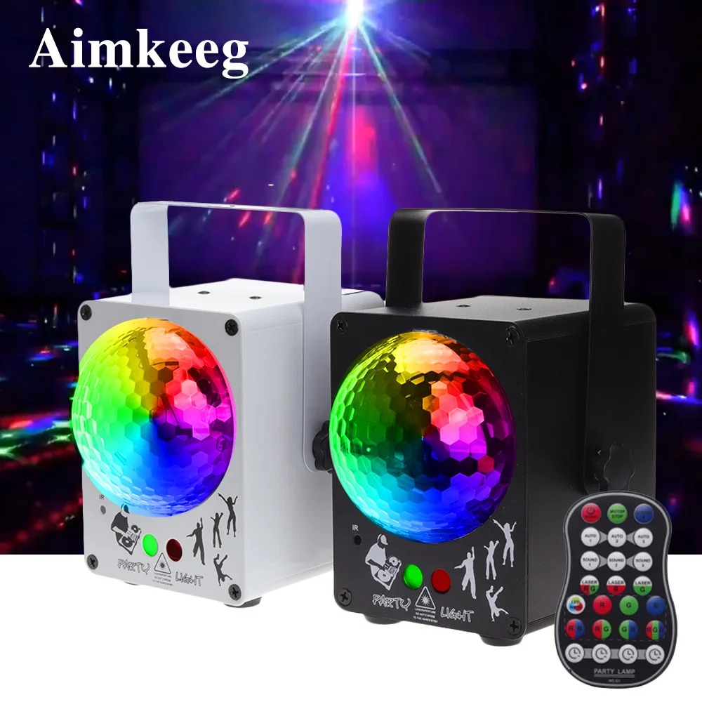 

Светодиодный диско-лазерный RGB прожектор Aimkeeg, сценическое освещение для диджея, световой эффект для дома, свадьбы, Рождественское украшение