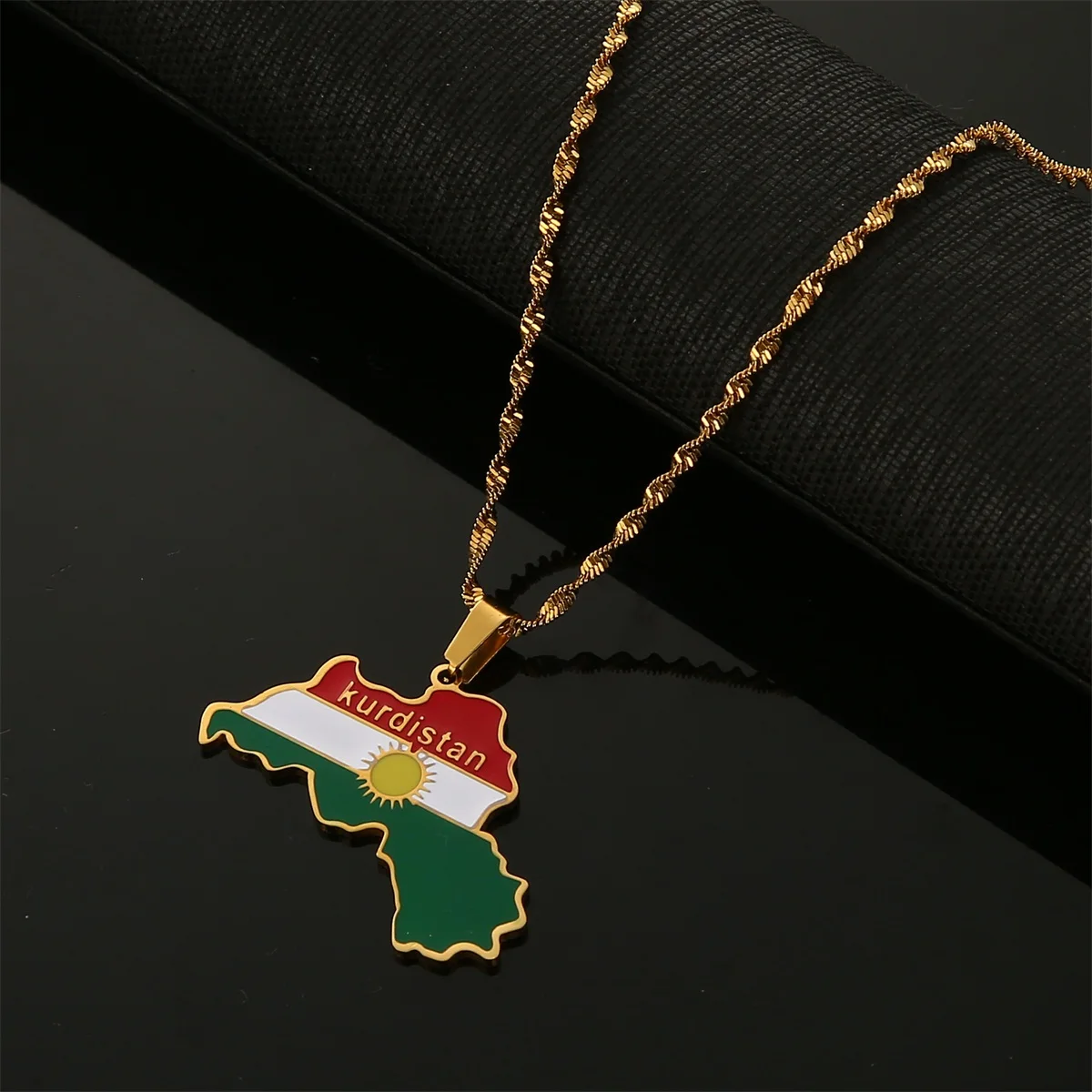 Stainless Steel Kurdistan Colorful Map Pendant Necklace Trendy Kurdistan Maps Jewelry