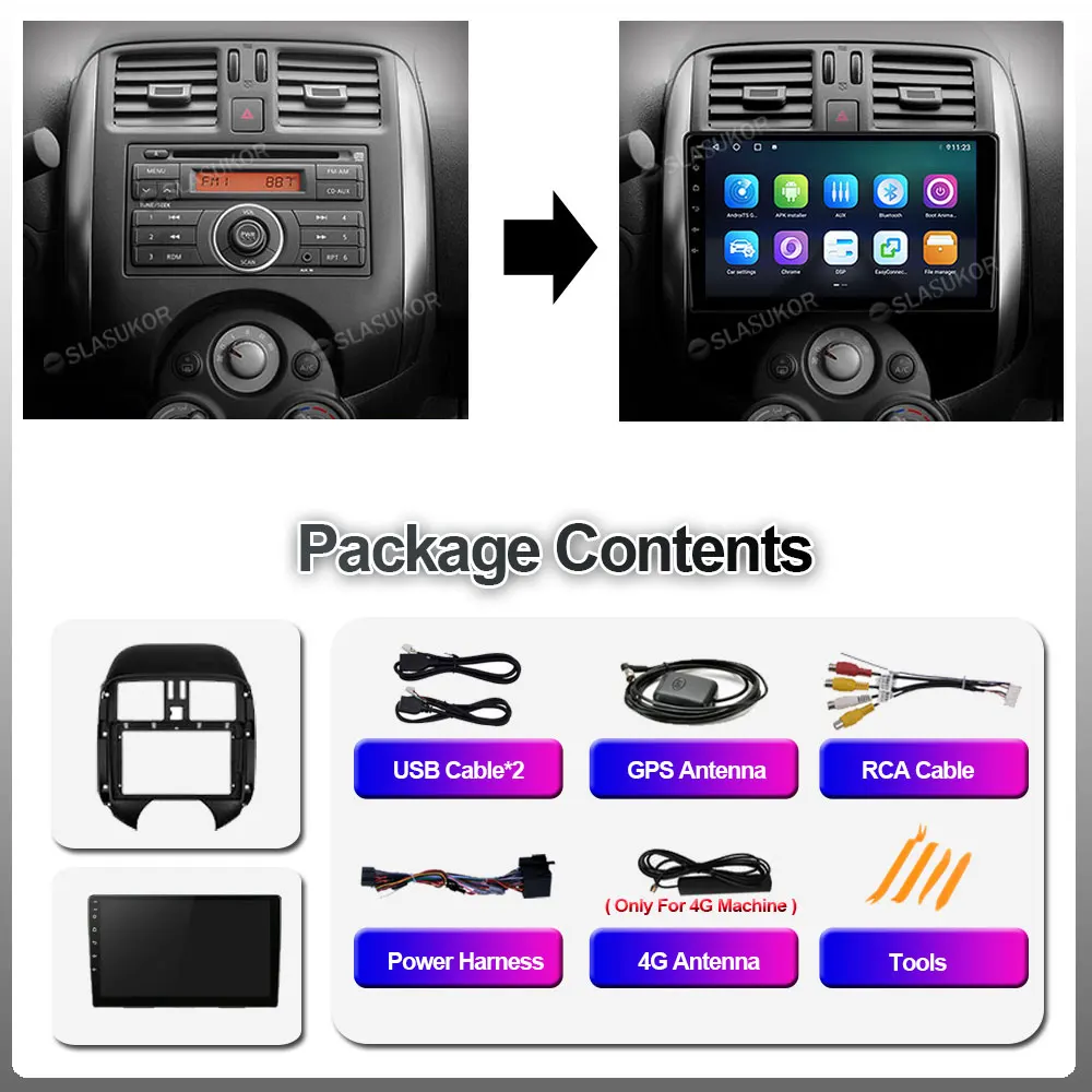 6+128G Android 10 For Nissan Old Versa March 2010-2015 Radio Carplay Auto Video Player Stereo Auto GPS DVD Cable No 2din 2 din images - 6