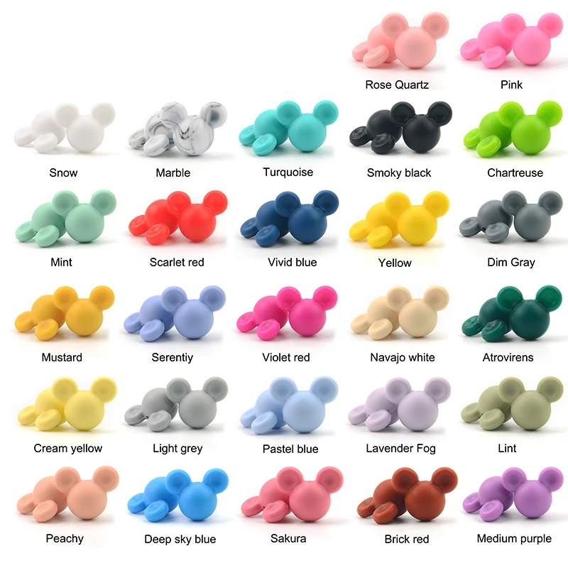 LOFCA Mouse 10pcs/lot Silicone Beads Baby Teether Toy Soft Chew Teething BPA Free DIY Charm Necklace Food Grade Jewelry