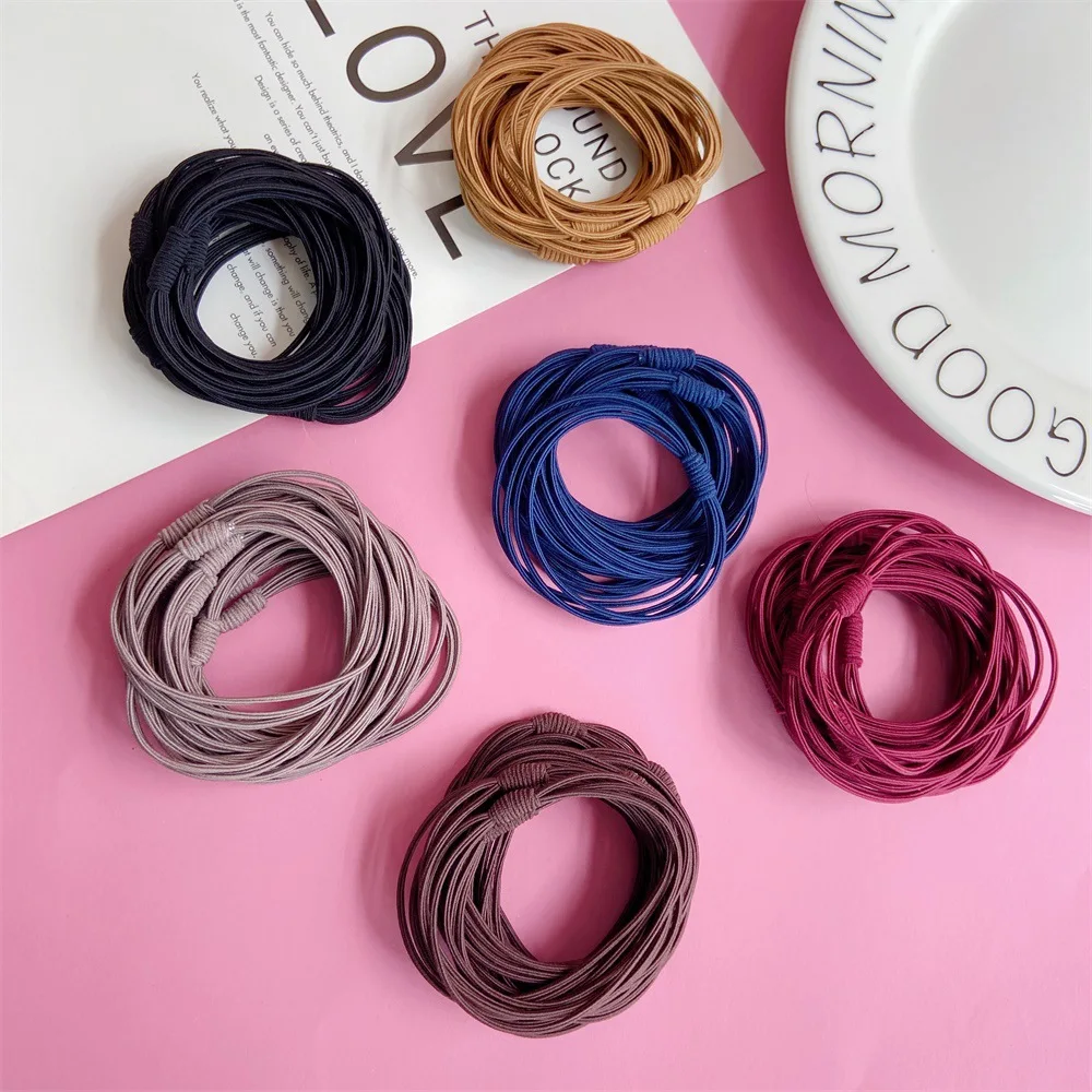 10pcs Hot Sale Three-in-one Net Red Bottoming Hair Ring Hair Rope Ins Wind Simple High Elasticity Tie Hair Rubber Band Head Rope