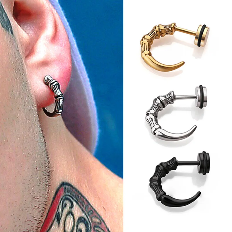 1 sztuka Punk mężczyźni stal nierdzewna/Titanium stalowa Eagle Claw stadniny kolczyki osobowość złoty/czarny/stalowy kolor śruba kolczyki biżuteria