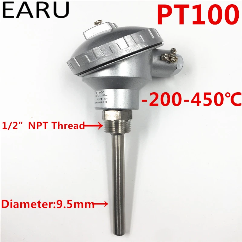 1pc RTD PT100 Temperature Sensors 9.5*100mm Long Probe with 1/2\