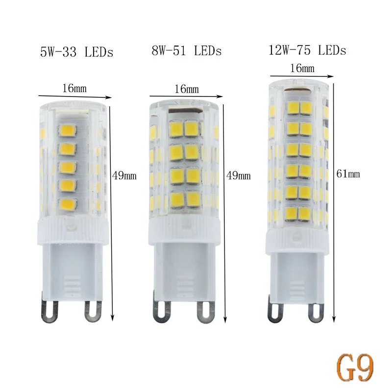 Minibombilla LED de cerámica para lámpara halógena, G9, E14, 5W, 8W, 12W, CA 220V, 240V, cápsula de maíz, luz de cristal blanca, reemplazo de luces