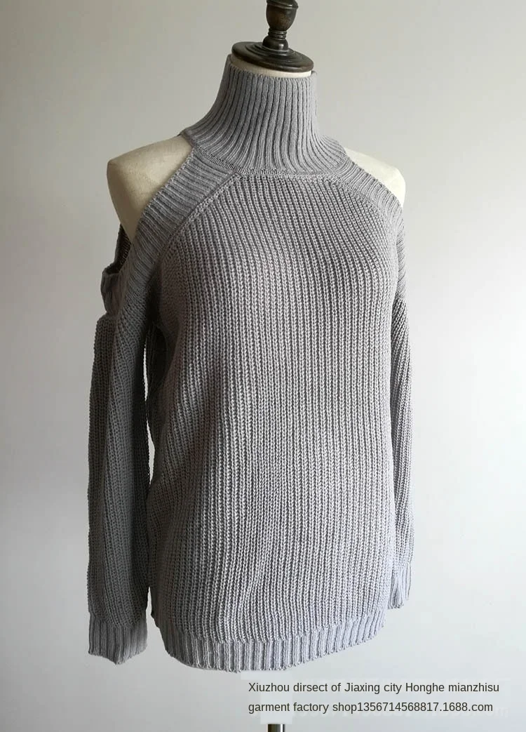 Women's Popular Turtleneck Sweaters Off-shoulder Long Sleeve Pullover Knitwear Casual Simple Girls 2020 Fall Fashion Women