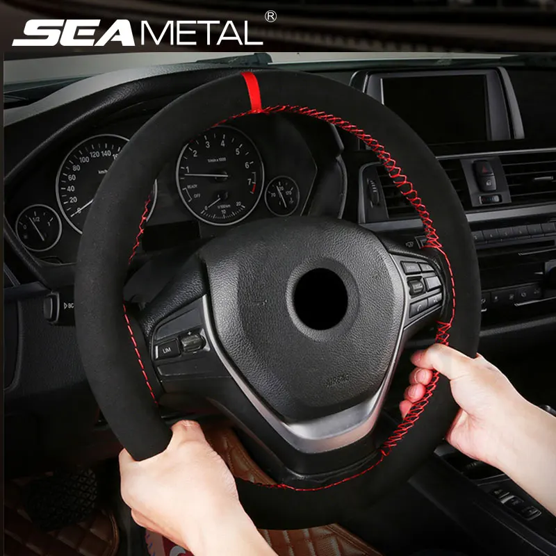 Fur Steering Wheel Cover For Car Universal 38cm Braided Car Steering Wheel Protection Cover Leather Anti Slip Interior Parts