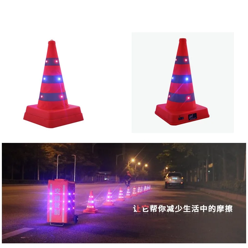 Imagem -03 - Cone de Trânsito Reflexivo em Forma de Sorvete Cone de Aviso Duplo de Segurança com Led e Altura de 41cm Carregamento Bloco de Estrada Telescópico