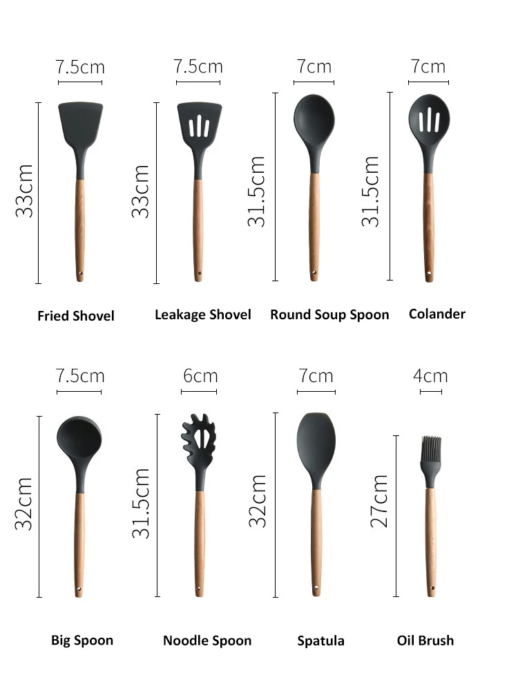 1Pcs/Set Silicone Cooking Utensils kitchen Accessories Set Tool Ladle Egg Beaters Shovel Cooking Non-stick Wooden Handle Spatula