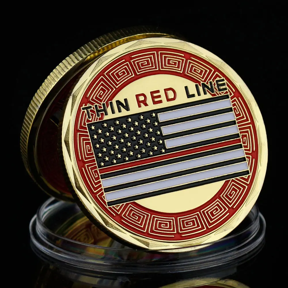 Firefighter Commemorative Coin 40mm Gold Plated American Thin Red Line Fireman Coin