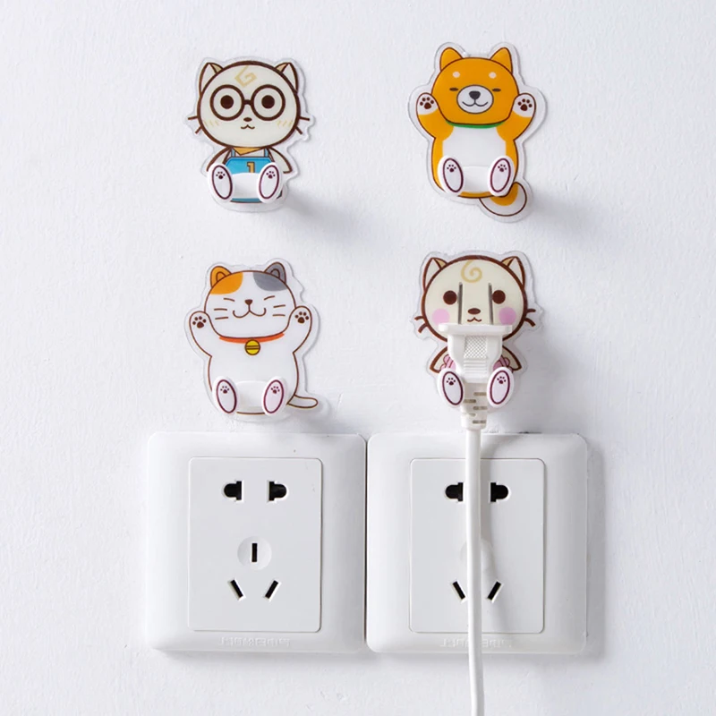 

Cute Cartoon Shape Wall Hooks Punch-free Hanging Power Plug Kawaii Gog Cat Animal Hook Rack Holder Bathroom Living Room Kitchen