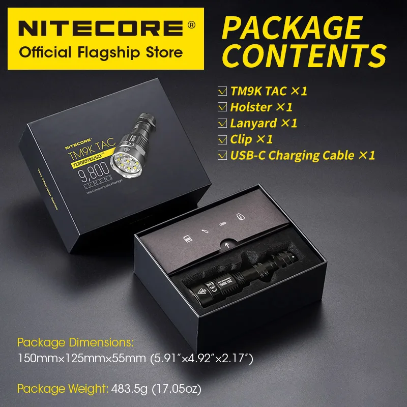 NITECORE-linterna táctica TM9K TAC 2022, 9800 lúmenes, recargable por USB, potente reflector LED, superbrillante, batería de 5000mAh
