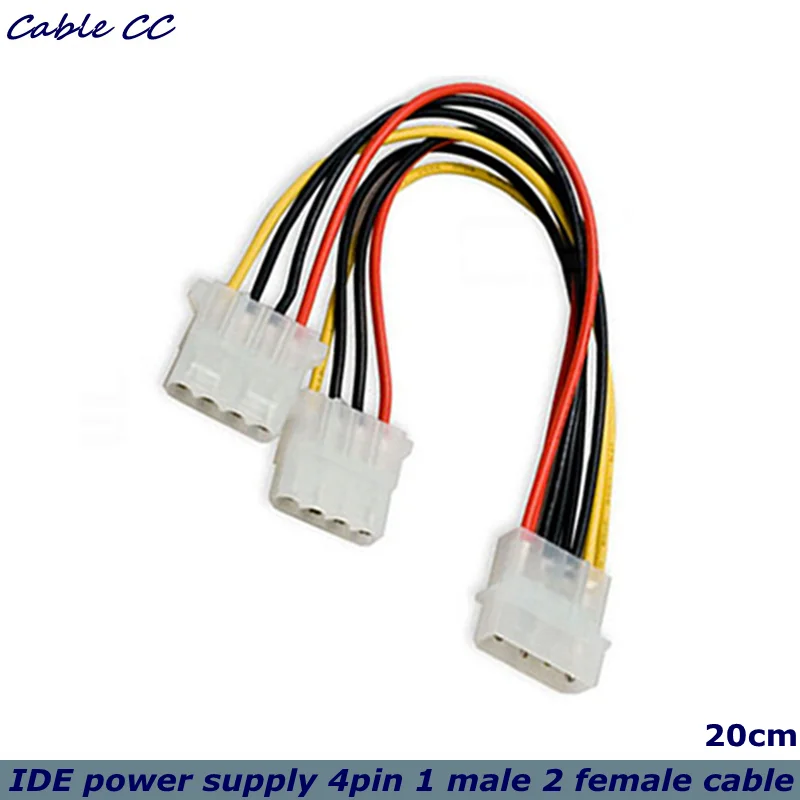 20cm Best Price 4-pin IDE Case Power Cord HY1578 4-pin Molex Male to 2-port Molex IDE Female Power Splitter Adapter Cable