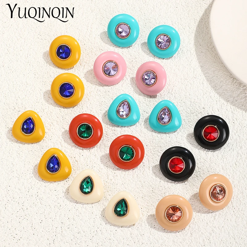 Women's Earrings Retro Geometric Acrylic Crystal Stud Earrings for Women Korean Colorful Round Big Earring Trend Jewelry Gifts