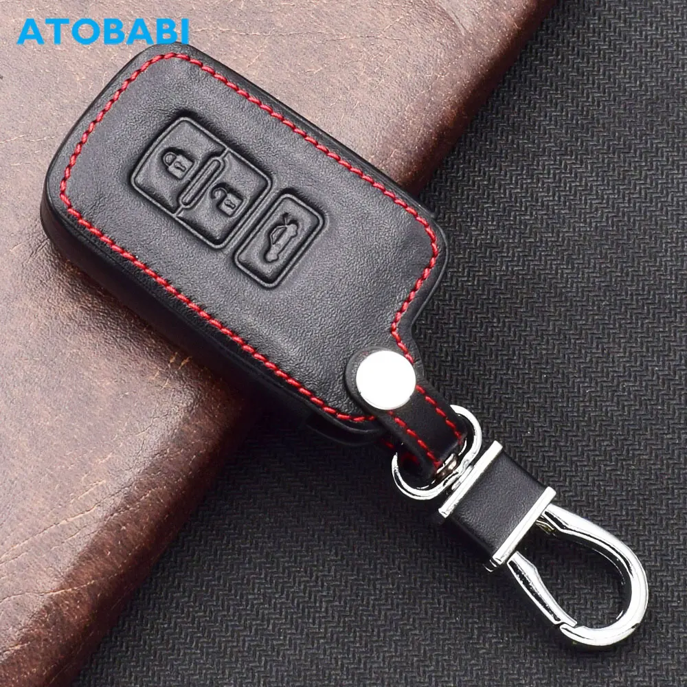 Leather Car Key Case For Toyota Camry RAV4 Highlander Land Cruiser Harrier 3 Button Smart Keyless Remote Control Protector Cover