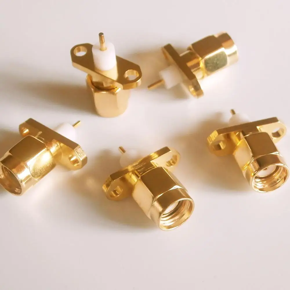 1X Pcs RP-SMA RPSMA RP SMA Male Rhombic With 2 Hole Flange Panel Chassis Mount deck Solder PTFE copper RF Coax Adapters