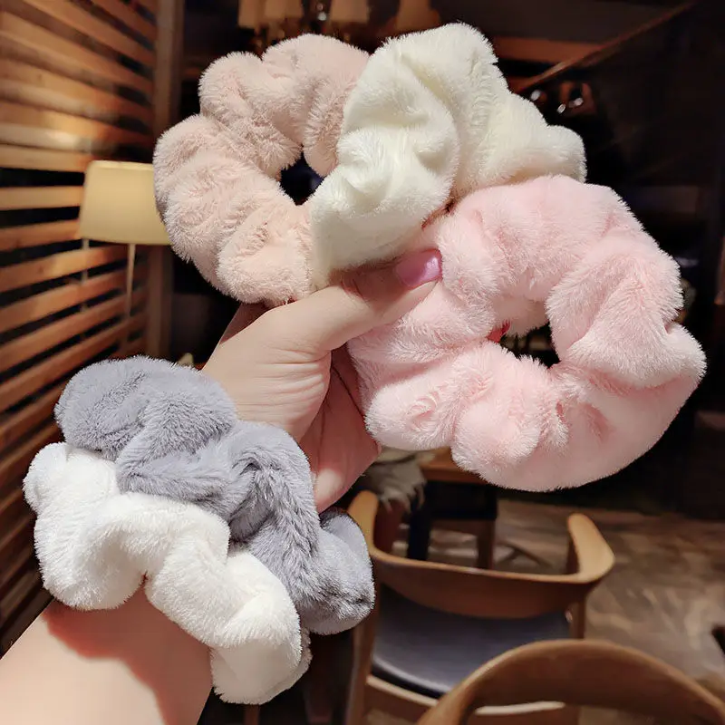 Furry Wool Soft Hair Scrunchies Plush Elastic Hair Band Women Girls Ponytail Holder Casual Rubber Band Headwear Hair Accessories