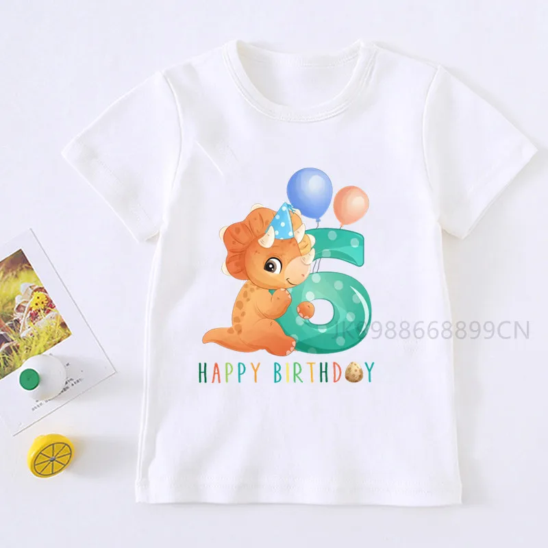 Camiseta con estampado de número de cumpleaños para niños, playera de dinosaurio 1-9 para fiesta de cumpleaños, regalo divertido para niños y niñas, 2021