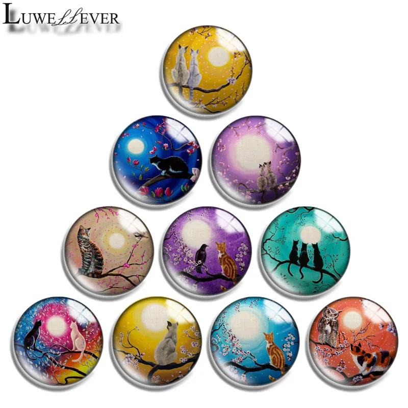 12mm 14mm 16mm 20mm 25mm 30mm 631 Sun Tree Cat Mix Round Glass Cabochon Jewelry Finding 18mm Snap Button Charm Bracelet